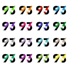 Paper cut number ninety three 93. Realistic 3D multi layers papercut effect isolated on white background. Figure of alphabet letter font. Decoration element for birthday or wedding greeting design