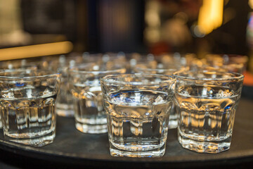 Bottle of Russian vodka in glasses