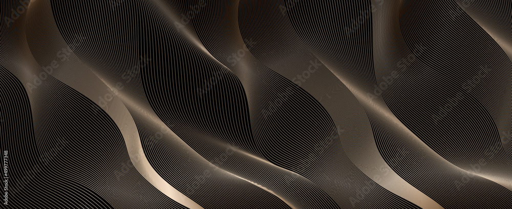 Poster luxury horizontal vector template, golden abstract background design. modern wavy line pattern with 