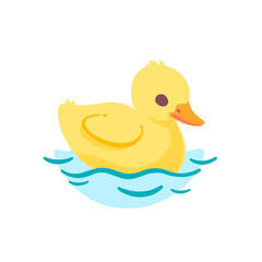 Cute duckling swam in water. Contour vector illustration.