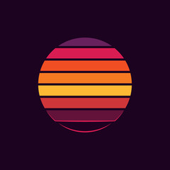 Original vector illustration of a striped neon retro sunset in the style of the 80s. A design element.