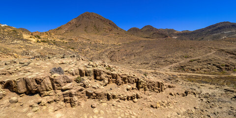 Columnar Jointing Structures Of Punta Baja, Lava Flows, Volcanic Rocks, Cabo de Gata-Níjar Natural Park, UNESCO Biosphere Reserve, Hot Desert Climate Region, Almería, Andalucía, Spain, Europe