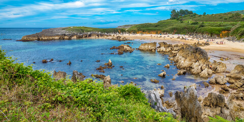 Coastline and Cliffs, Beach of Tor&oacute;, Llanes, Asturias, Spain, Europe