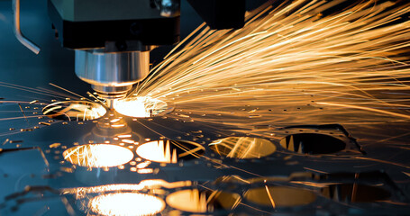 Cnc milling machine. Processing and laser cutting for metal in the industrial. Motion blur....