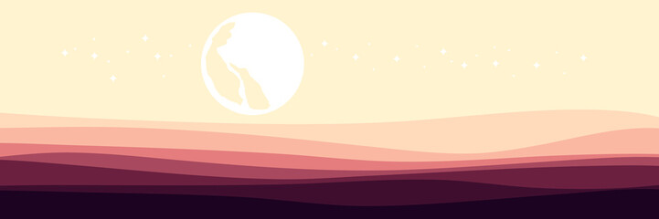 moonrise landscape with landscape wave pattern vector illustration good for web banner, ads banner, tourism banner, wallpaper, background template, and adventure design backdrop