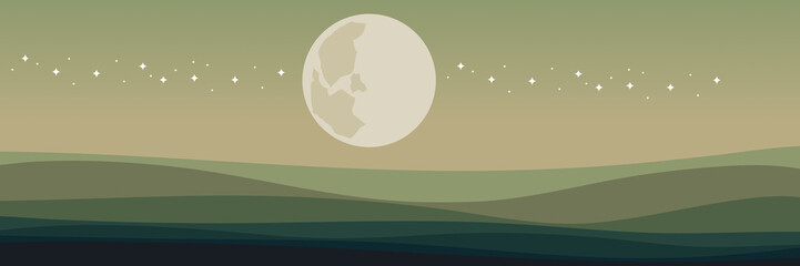 moonrise landscape with landscape wave pattern vector illustration good for web banner, ads banner, tourism banner, wallpaper, background template, and adventure design backdrop