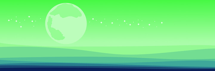 moonrise landscape with landscape wave pattern vector illustration good for web banner, ads banner, tourism banner, wallpaper, background template, and adventure design backdrop