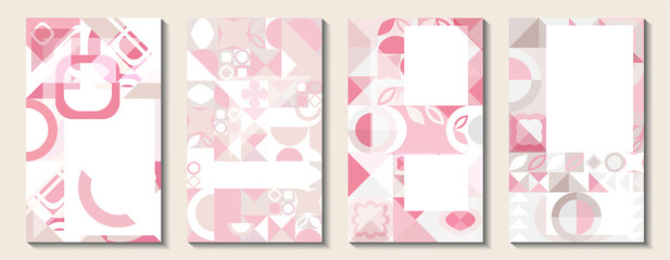Abstract vertical backgrounds. Set of geometric pattern in light pink, nude, white colors.