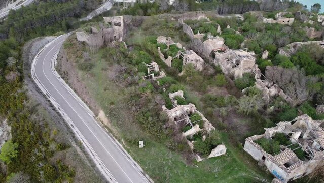 ruins of an abandoned old village in the top of a hill in Navarre, Spain