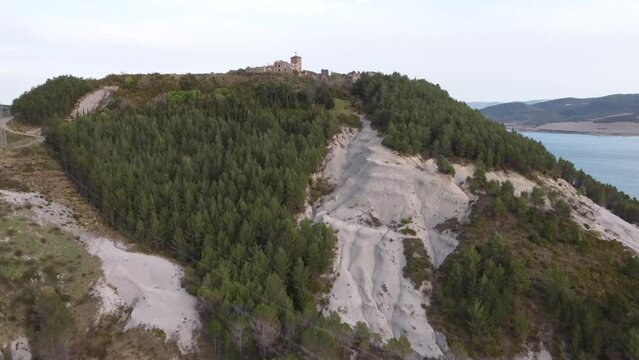 ruins of an abandoned old village in the top of a hill in Navarre, Spain