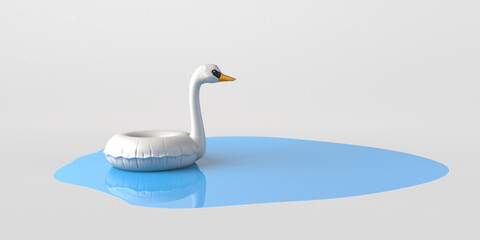 Inflatable swan float floating in a pool of blue water. Summer concept. Copy space. 3D illustration. © Rodrigo