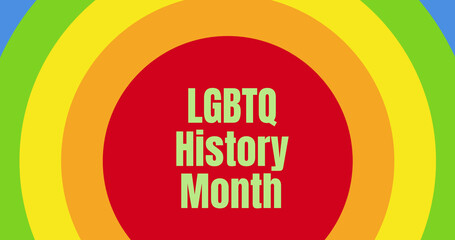 Image of lgbtq history month text on rainbow circles