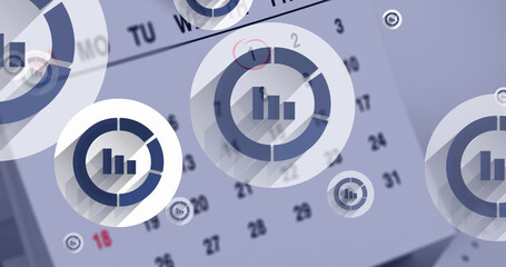 Image of diagram icons floating over calendar and pen