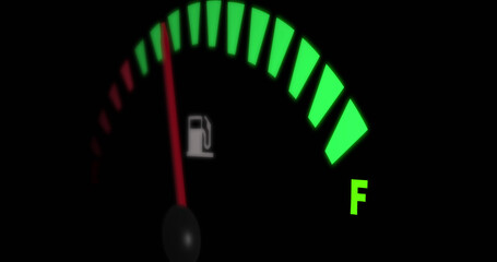 Image of fuel gauge moving over black background