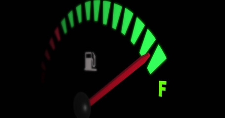 Fototapeta premium Image of fuel gauge moving over black background