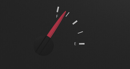 Image of fuel gauge moving over grey background