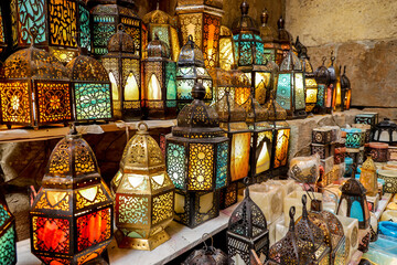 Hand-made Traditional Egyptian Lamps at Khan El Khalili Market in Cairo, Egypt.