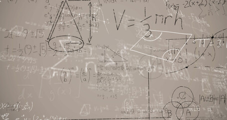 Image of mathematical equations on grey background