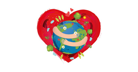 Image of globe and heart on white background