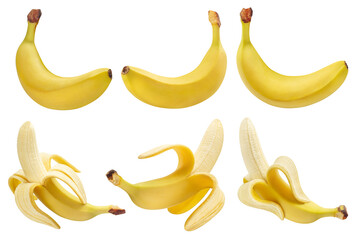 Rich set of ripe tasty bananas, isolated on white background