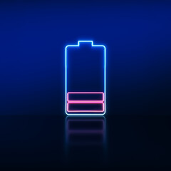 Low battery neon sign. Charger glowing level indicator. Low battery notification Smartphone.