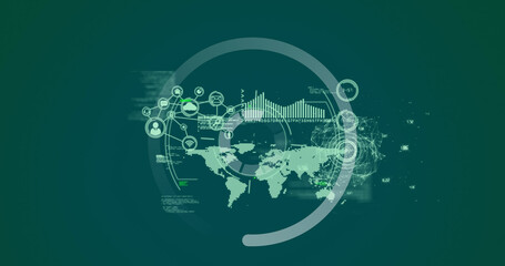 Image of moving circle over financial data processing