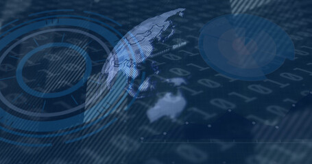 Image of scope scanning and financial data processing over black background