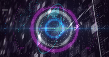 Image of scope scanning and financial data processing over black background