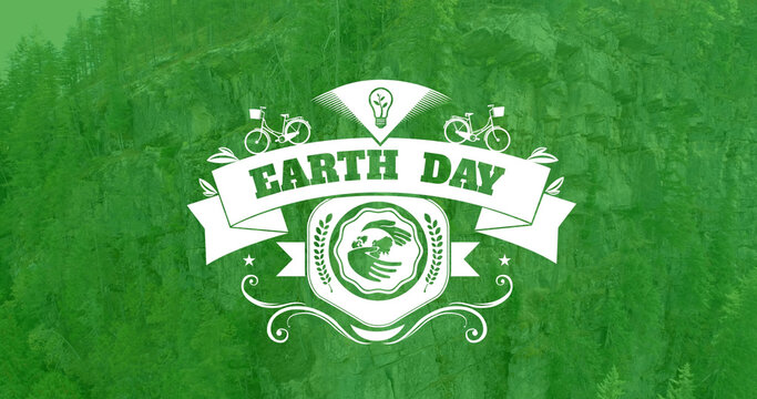 Image of earth day text on green background