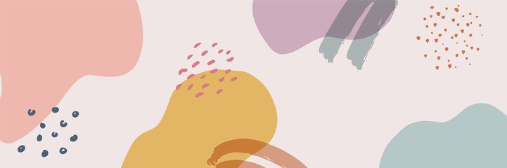 Abstract floral hand drawn art background vector. Luxury minimal style wallpaper with line art flower and botanical leaves, Organic shapes. Vector background for banner, poster, Web and packaging.
