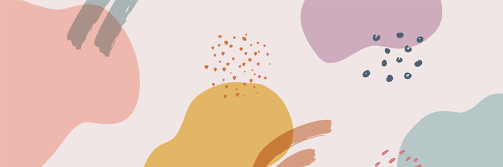 Tropical boho banner background. Creative compositions of colorful palm leaves and branches. Floral geometric design template for posters, covers, social media. Flat style vector illustration