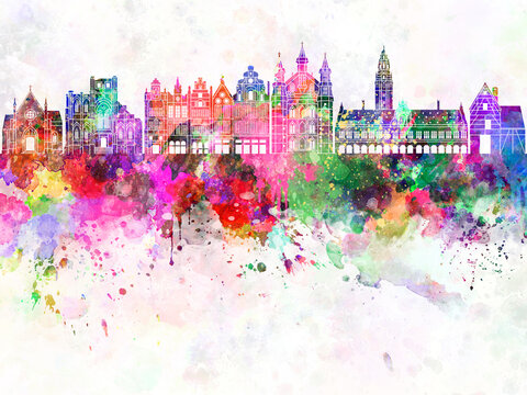 Leuven skyline in watercolor