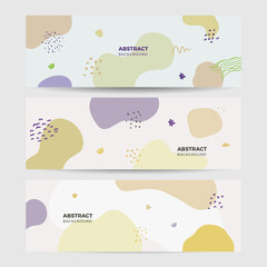 Beautiful pastel social media banner template with minimal abstract organic shapes composition in trendy contemporary collage style