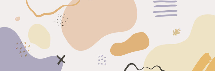 Beautiful pastel social media banner template with minimal abstract organic shapes composition in trendy contemporary collage style