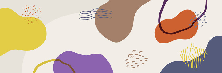 Beautiful pastel social media banner template with minimal abstract organic shapes composition in trendy contemporary collage style