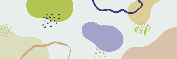 Beautiful pastel social media banner template with minimal abstract organic shapes composition in trendy contemporary collage style