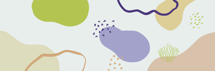 Beautiful pastel social media banner template with minimal abstract organic shapes composition in trendy contemporary collage style