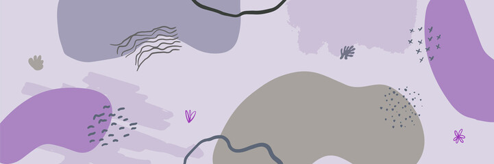 Beautiful pastel social media banner template with minimal abstract organic shapes composition in trendy contemporary collage style