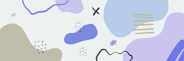 Obraz premium Beautiful pastel social media banner template with minimal abstract organic shapes composition in trendy contemporary collage style
