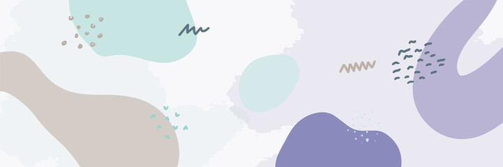 Naklejka premium Beautiful pastel social media banner template with minimal abstract organic shapes composition in trendy contemporary collage style