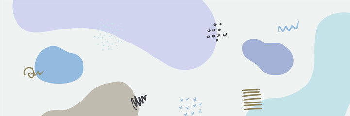 Beautiful pastel social media banner template with minimal abstract organic shapes composition in trendy contemporary collage style