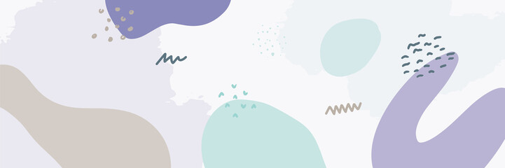 Beautiful pastel social media banner template with minimal abstract organic shapes composition in trendy contemporary collage style