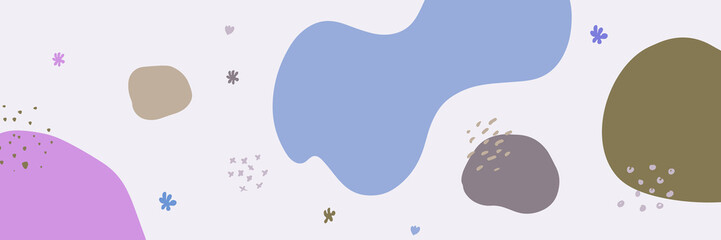 Beautiful pastel social media banner template with minimal abstract organic shapes composition in trendy contemporary collage style