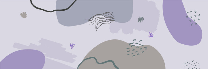 Beautiful pastel social media banner template with minimal abstract organic shapes composition in trendy contemporary collage style