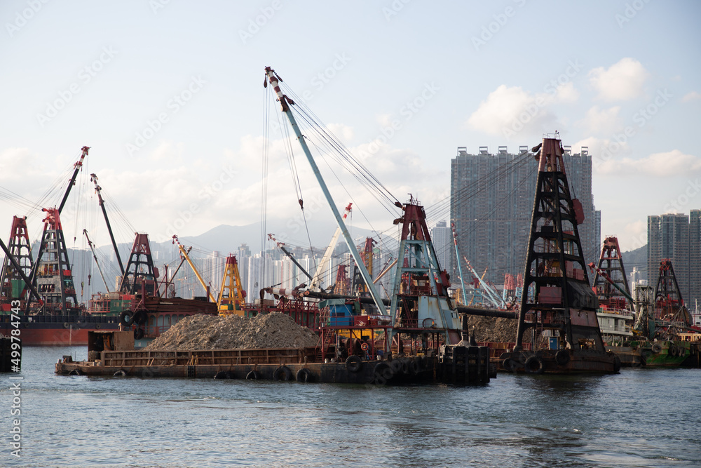 Wall mural various marine vessel or dredger fitted with devices to scrap or suck the sediment or transport fill