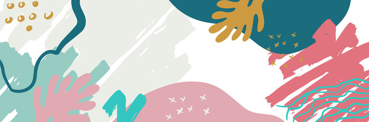 Abstract minimal hand drawn floral flower leaves boho earth tone organic banner background. Dynamic abstract hand drawn colorful presentation design background