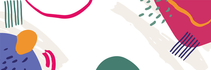 Tropical boho organic minimal banner background. Creative compositions of colorful leaves and floral. Design template for posters, covers, social media, website. Flat style vector illustration