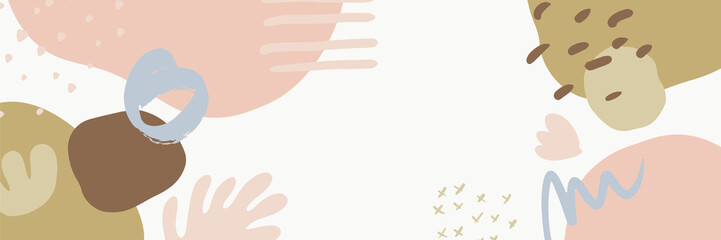 Beautiful pastel social media banner template with minimal abstract organic shapes composition in trendy contemporary collage style