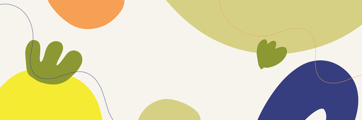 Beautiful pastel social media banner template with minimal abstract organic shapes composition in trendy contemporary collage style