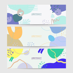 Beautiful feminine banner for social media background. Templates for posts and banners with minimal abstract organic floral flower leaves hand drawn shapes composition in contemporary collage style